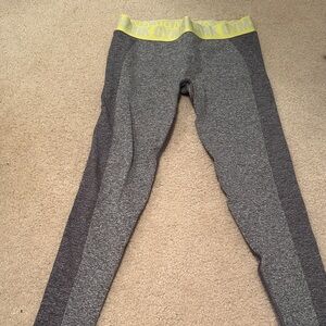 Gymshark Gray Leggings with Yellow Waistband